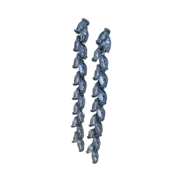 925 Sterling Silver Long Dangle Earrings 2.5"  Cubic Zirconia Marquise Formal - Picture 5 of 7